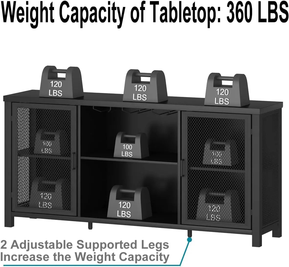 Black Wine Bar Cabinet Coffee Bar Buffet Storage Industrial Style