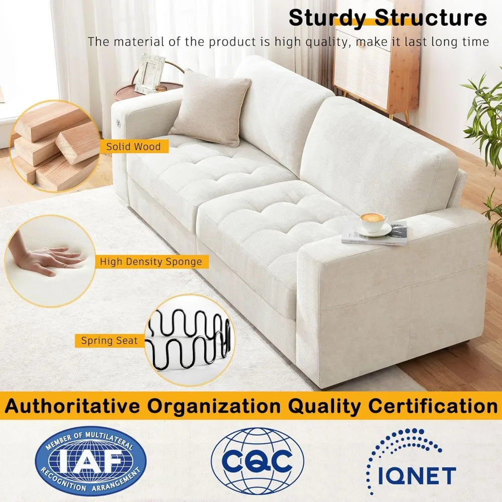 Modern 89 Inch Sofa Living Room Couch Comfy Chenille Fabric