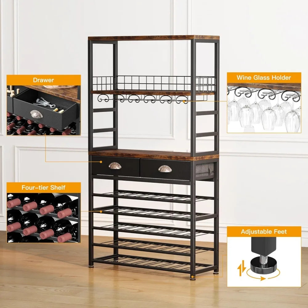 Bar Cabinet with Storage Wine Rack Freestanding Floor 6-Tier for Home Bars