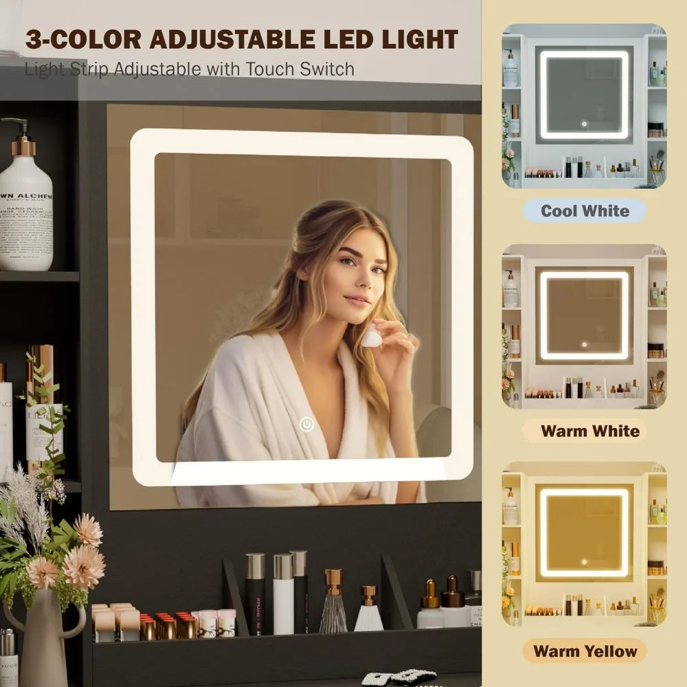 Ljustra Vanity with Mirror and Lights Small Makeup Table Set