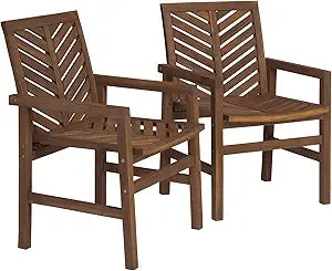 2 Piece Outdoor Patio Chevron Wood Chair Set All Weather Garden Poolside