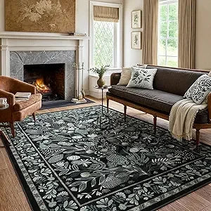 Large Botanical Floral Area Rug 8x10 Washable Non-Slip Soft Living Room
