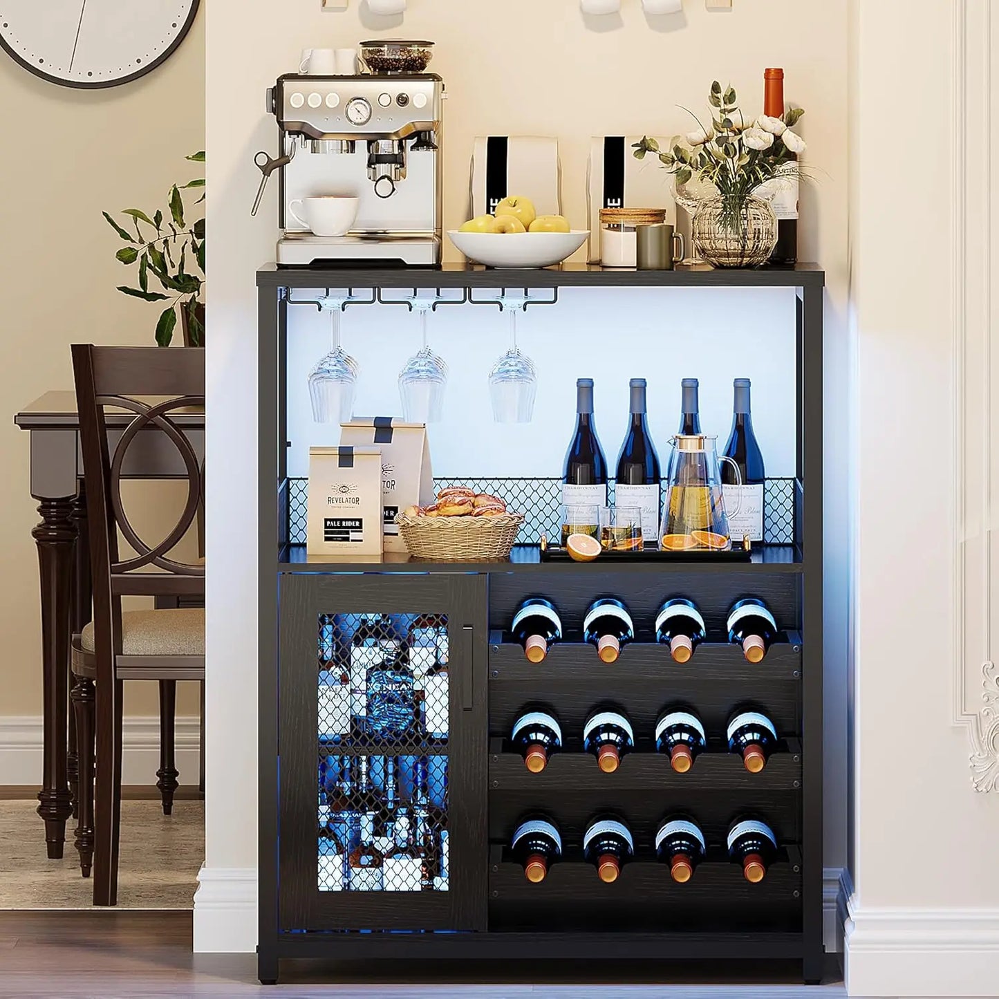 3-Tier Wine Bar Cabinet LED Light Detachable Rack Storage Sideboard