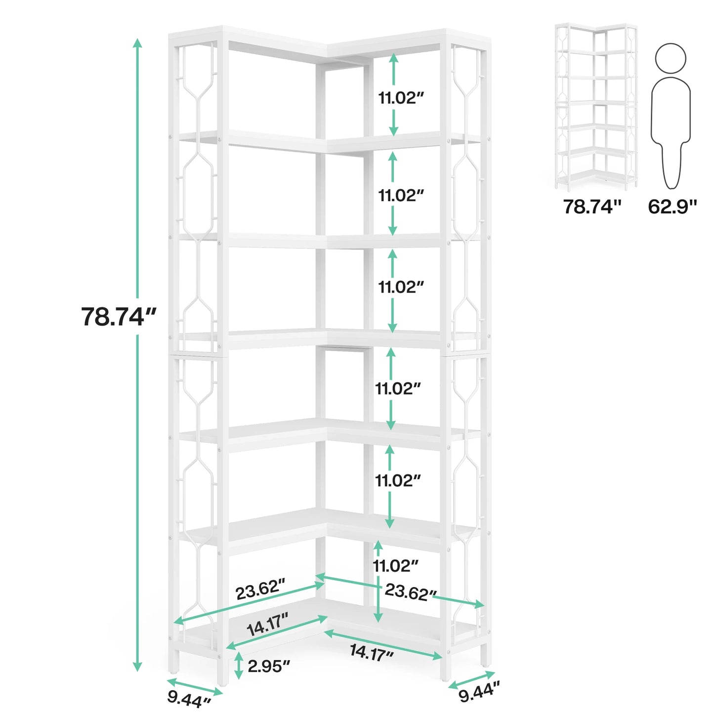 Ljustra 7-Shelf Corner Bookshelf Modern Corner Bookcase Storage Rack