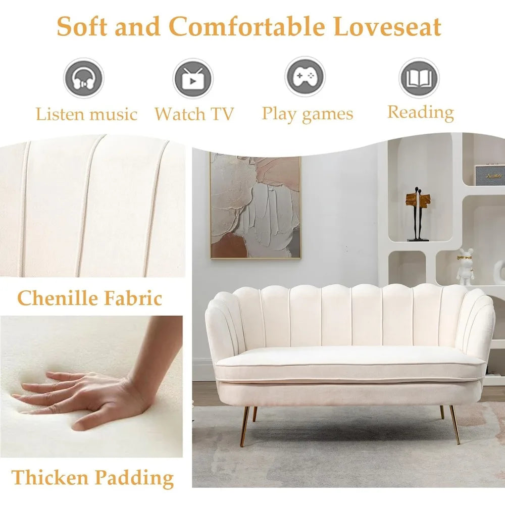 59 Inch Modern Chenille Loveseat Sofa Small Couch with Flower Back