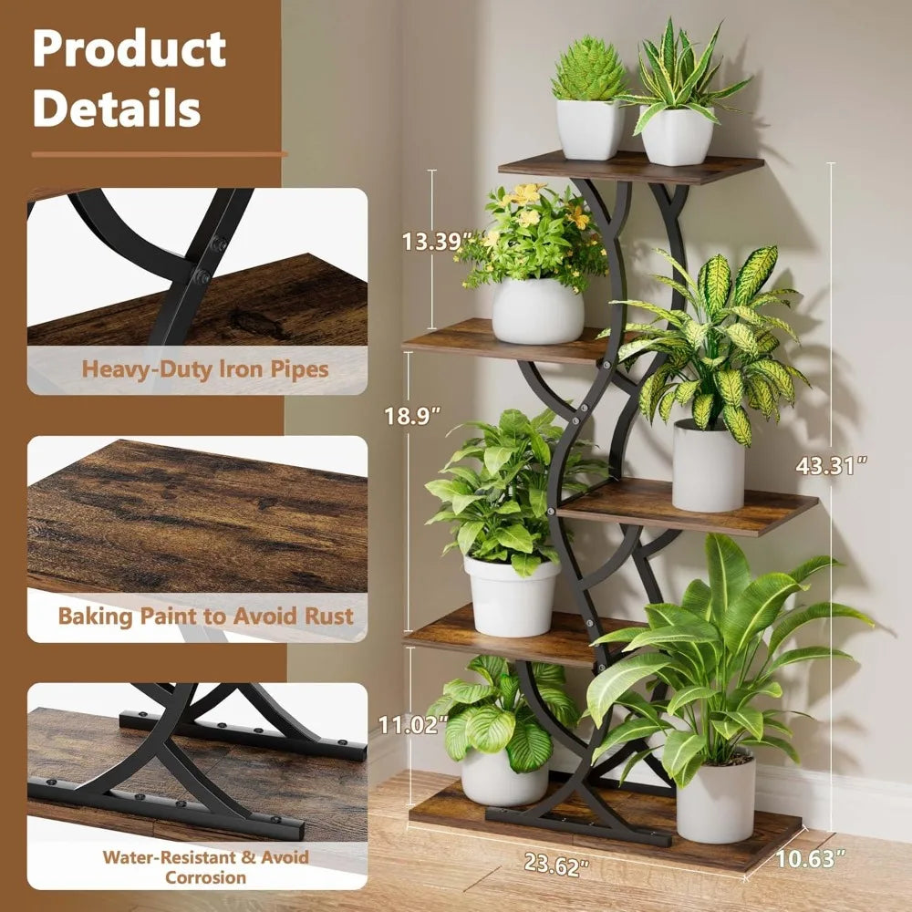Indoor Plant Stand with Grow Lights 5-Tiered Metal Shelf Rack