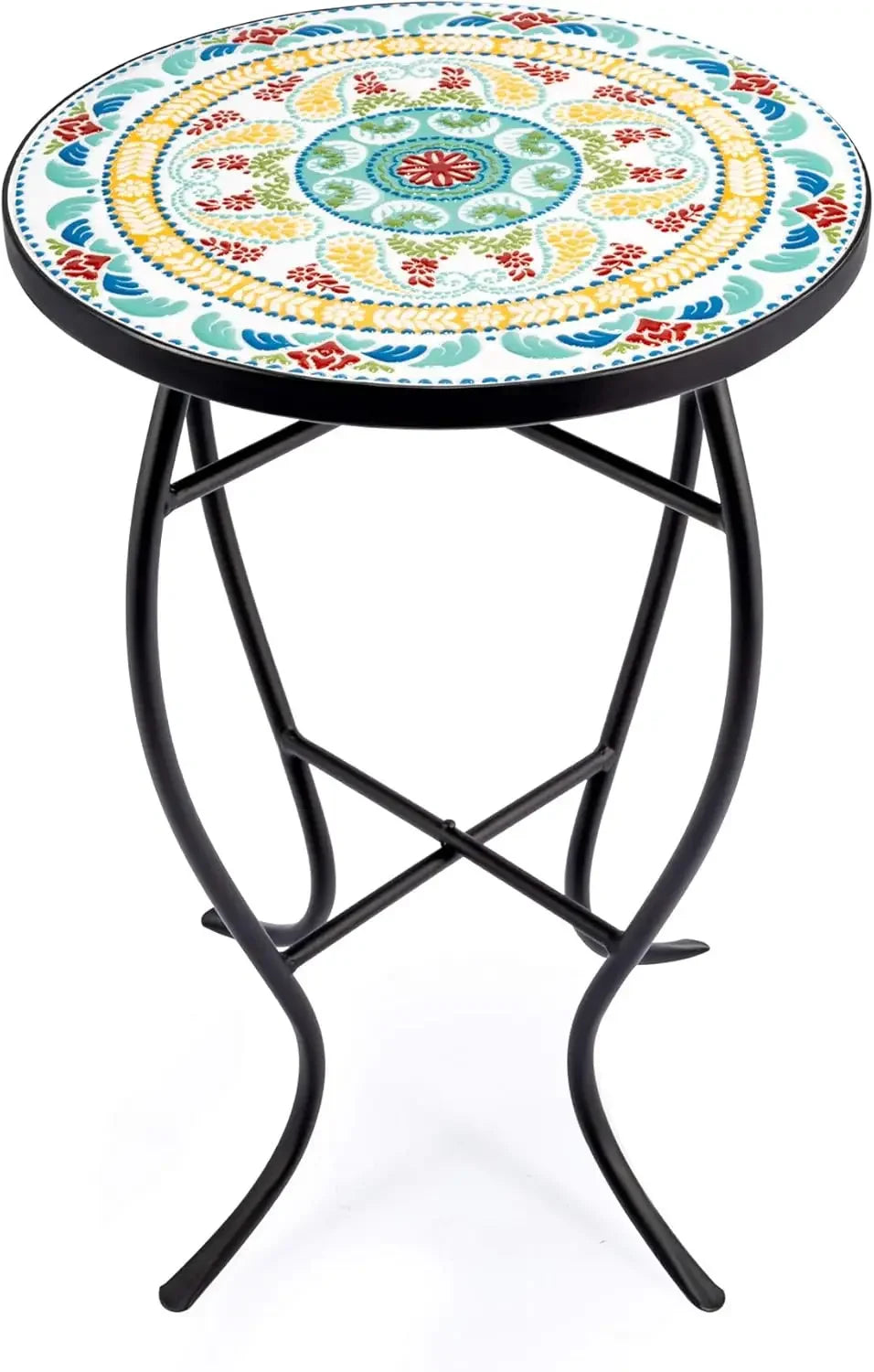 21 Inch Mosaic Plant Stand Round Side Table Indoor Outdoor Accent Table
