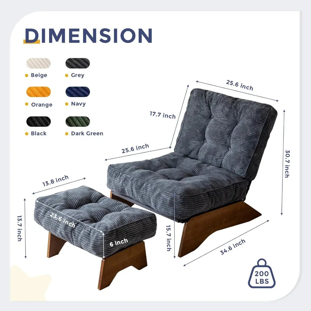 Accent Chair Ottoman Adjustable Backrest Tufted Living Room Furniture