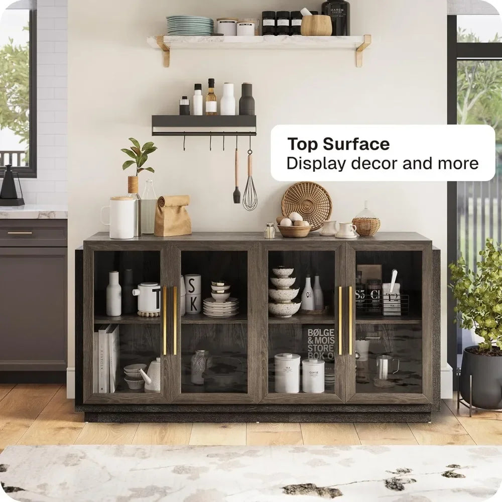Modern Sideboard Buffet Cabinet Wood Glass Storage Console Table