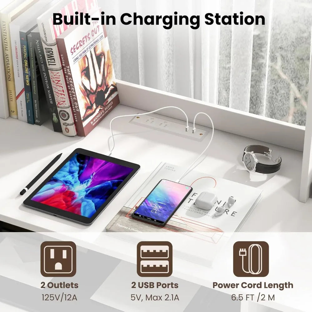 Computer Desk with Hutch 43.5 Inch Home Office Desk with Charging Station