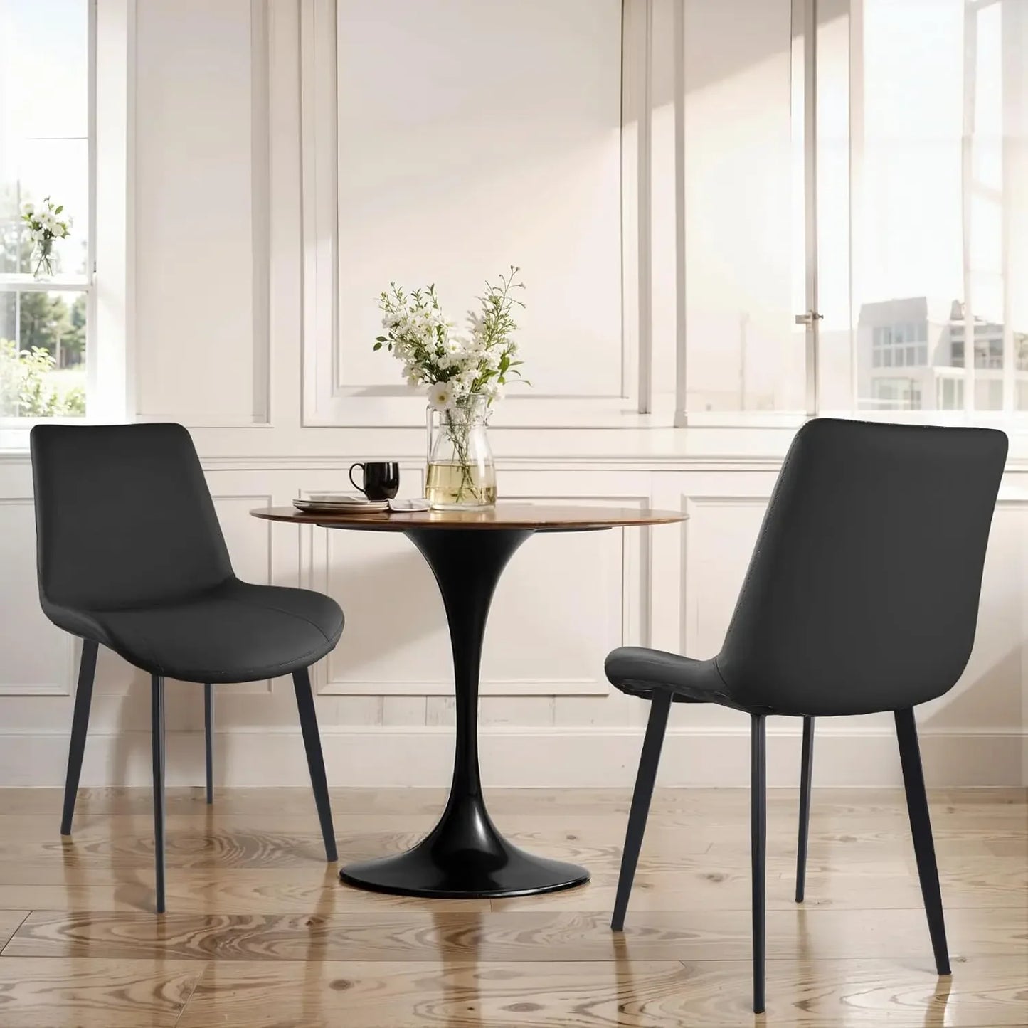 Modern PU Leather Dining Chairs with Sturdy Metal Legs for Home