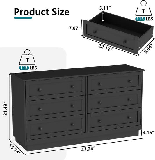 Limited Time Offer 6 Drawer Dresser Modern Chest with Power Outlet LED Light