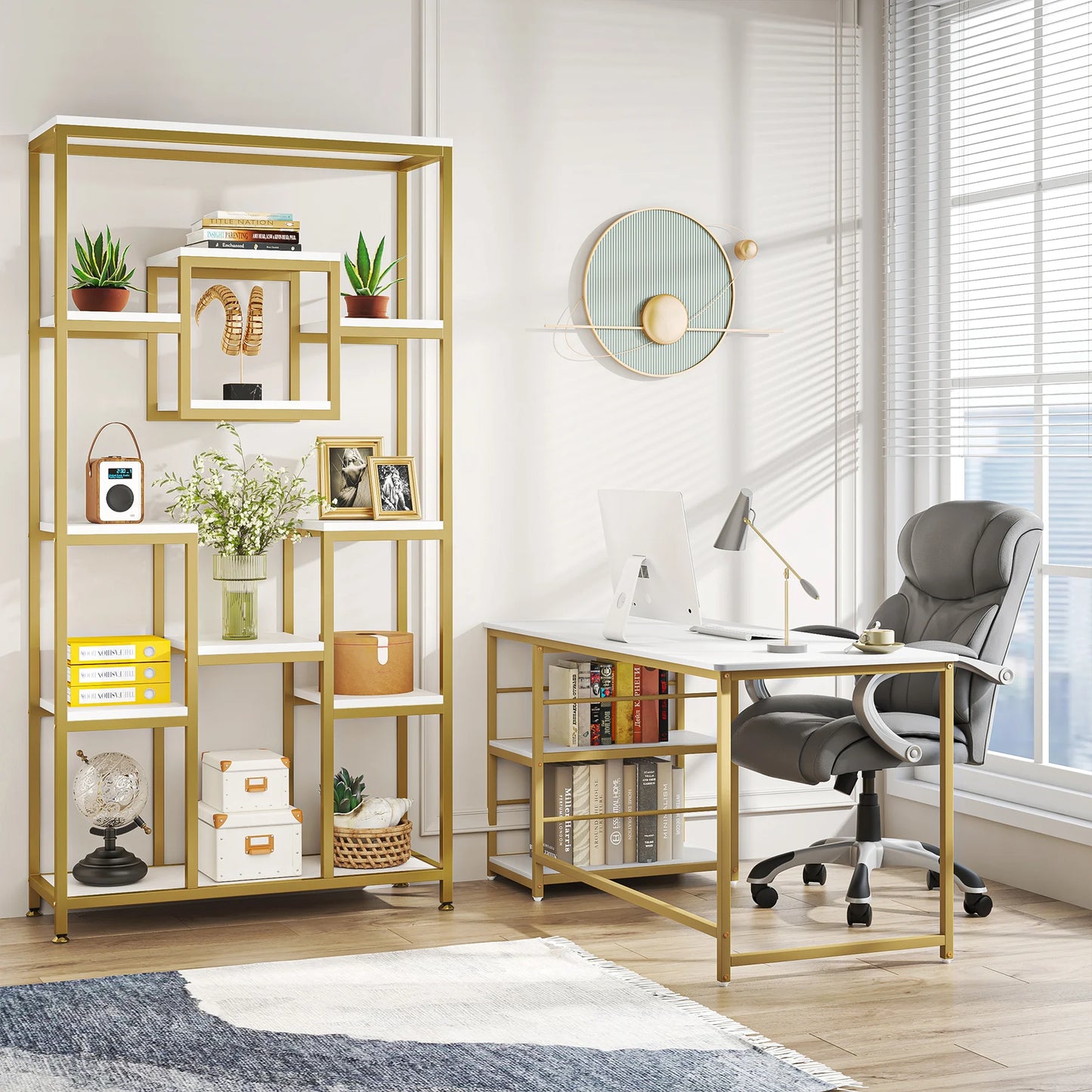 Tribesigns Gold 8-Shelf Etagere Bookcase Modern Display Shelf
