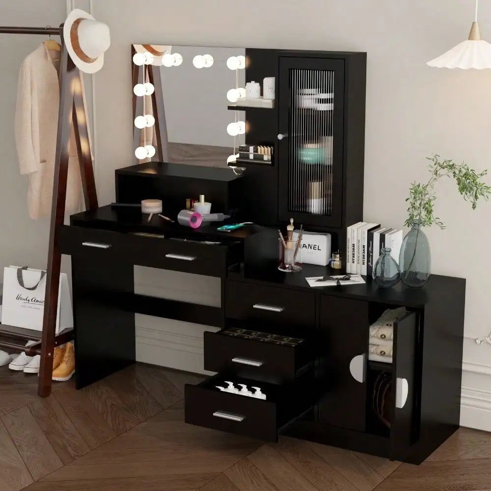 Stylish Vanity with Lighted Mirror Makeup Desk Elegant Dresser Combo