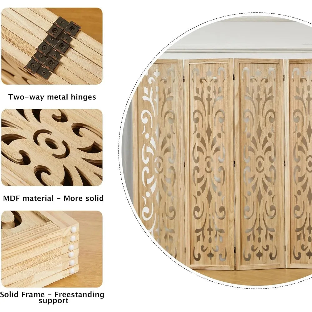 5.6Ft Room Divider Folding Wood Carved Partition Screen 6 Panels
