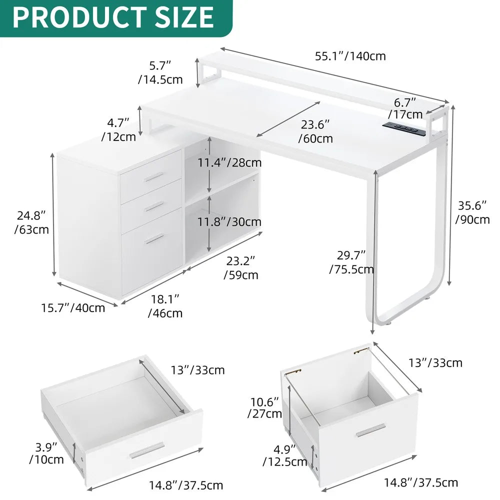 L-Shape Gaming Computer Desk with File Drawers for Home Office