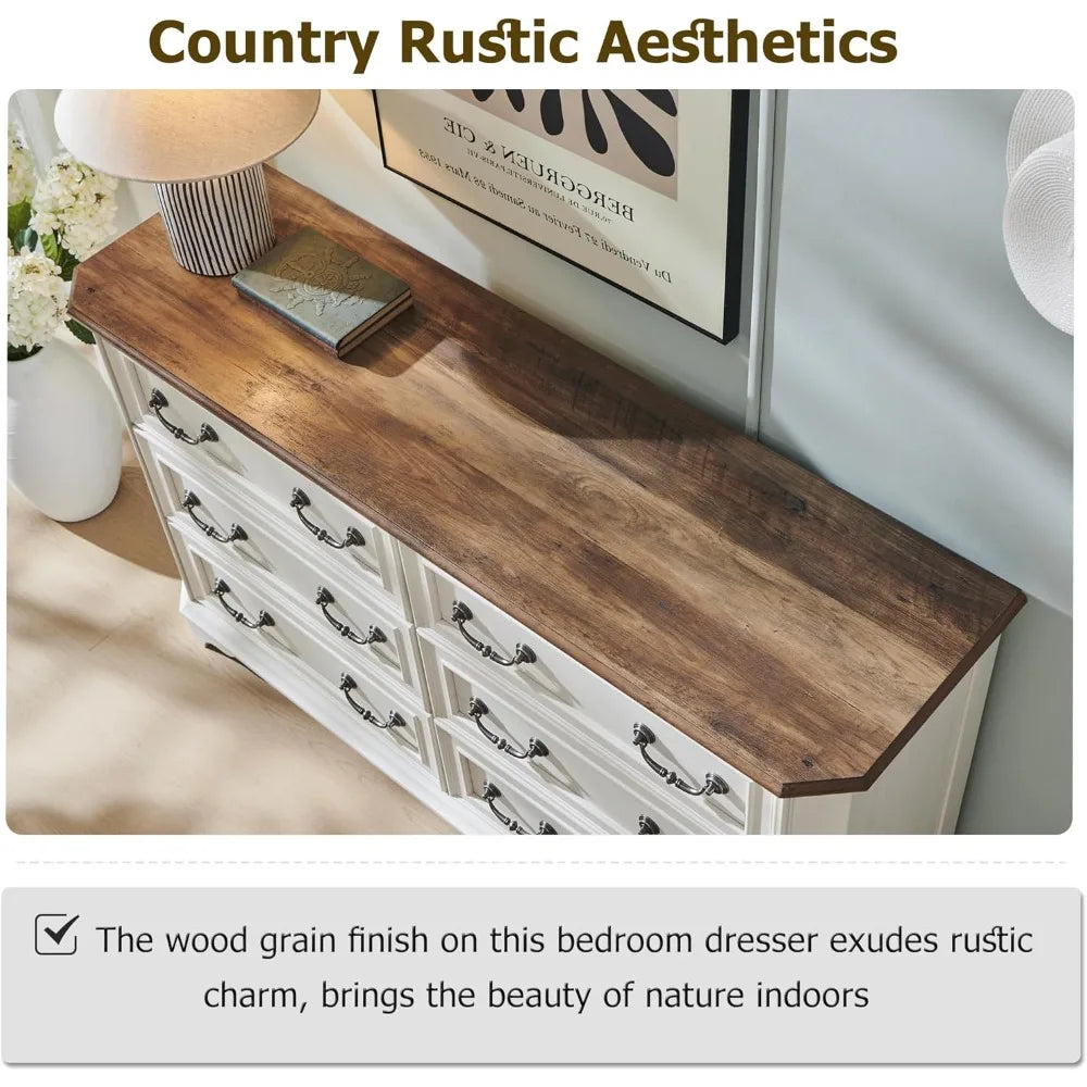 Farmhouse 6 Drawer Dresser Rustic Chest Storage Organizer for Bedroom