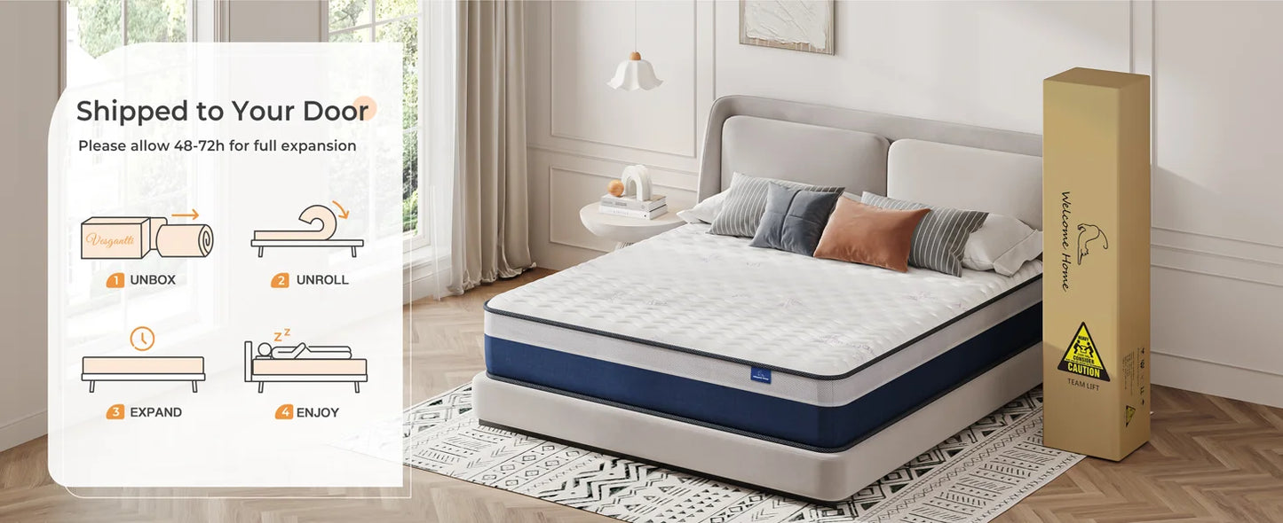 Ljustra 10 Inch Medium Firm Hybrid Mattress Bed in a Box Memory Foam
