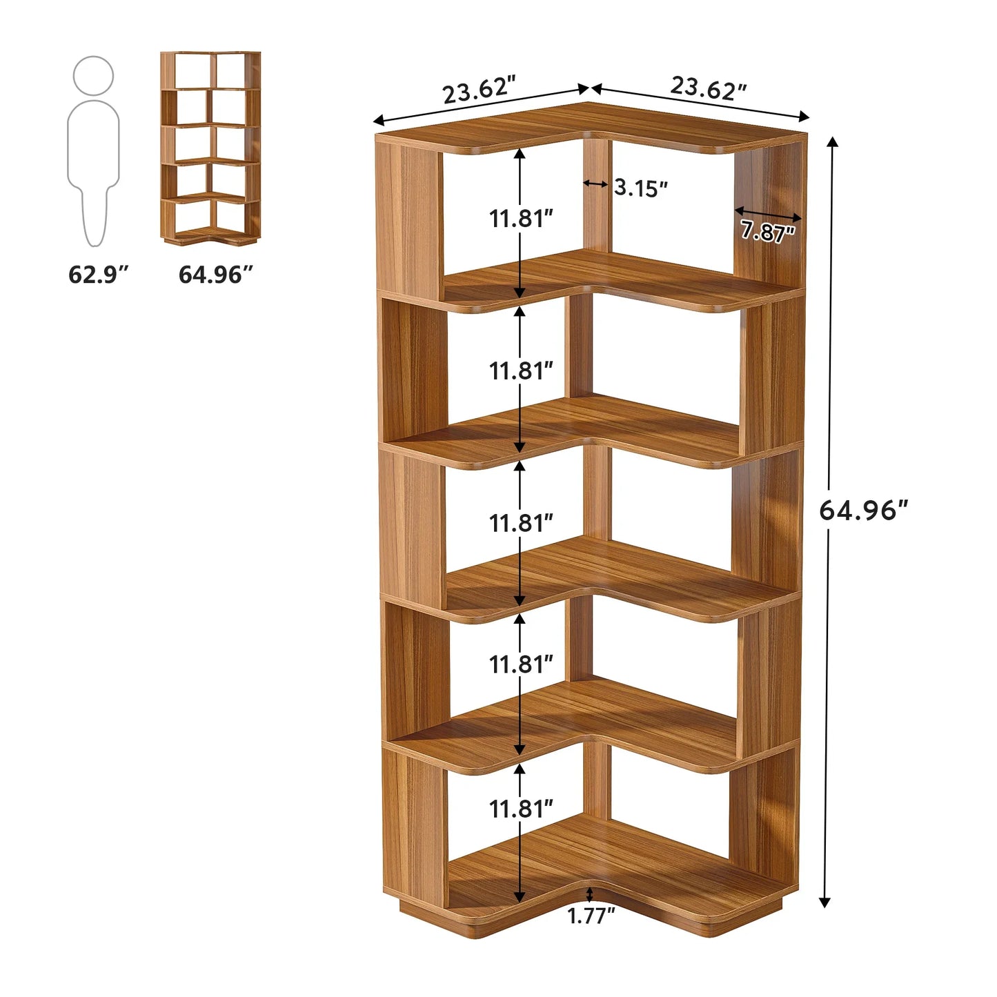Ljustra 6 Tier Corner Bookshelf Industrial Wood Grain Bookcase