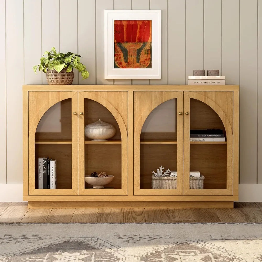 Storage Cabinet 4 Doors Adjustable Shelves Modern Accent Display Buffet