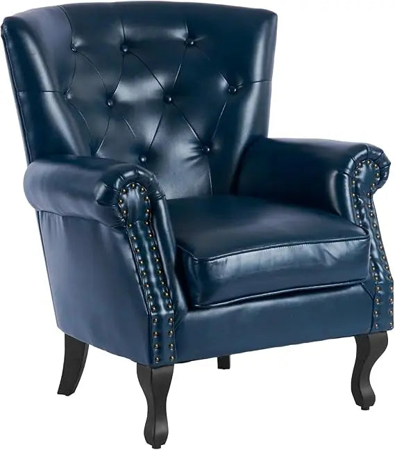 PU Leather Accent Chair Mid Century Modern Wing Back Club Chair