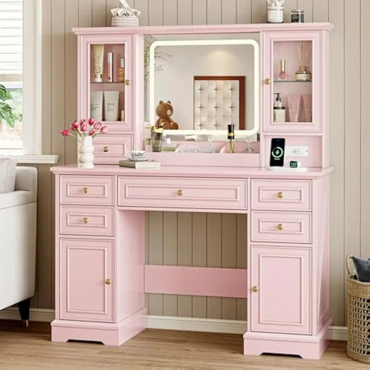 Large LED Makeup Vanity Desk with 3 Color Modes and USB Ports