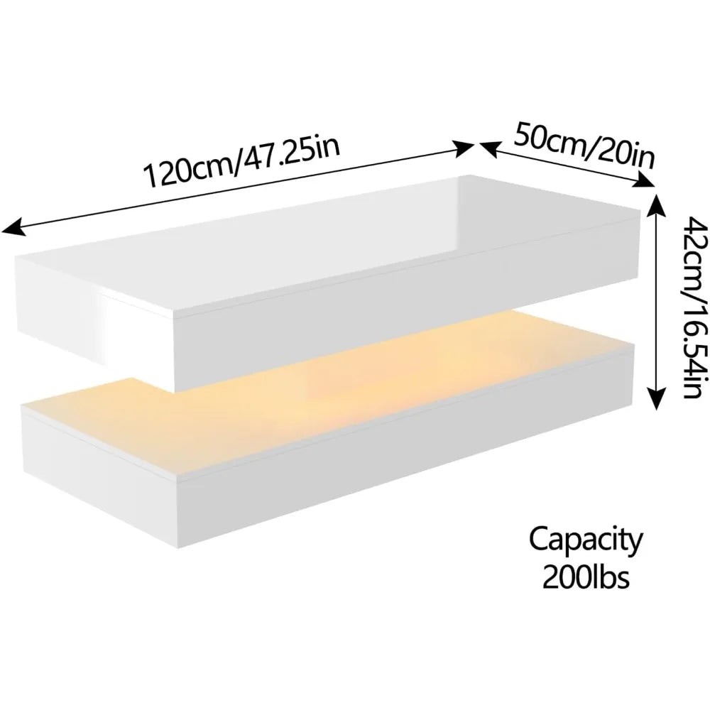 Modern High Gloss LED Coffee Table with Storage for Living Room