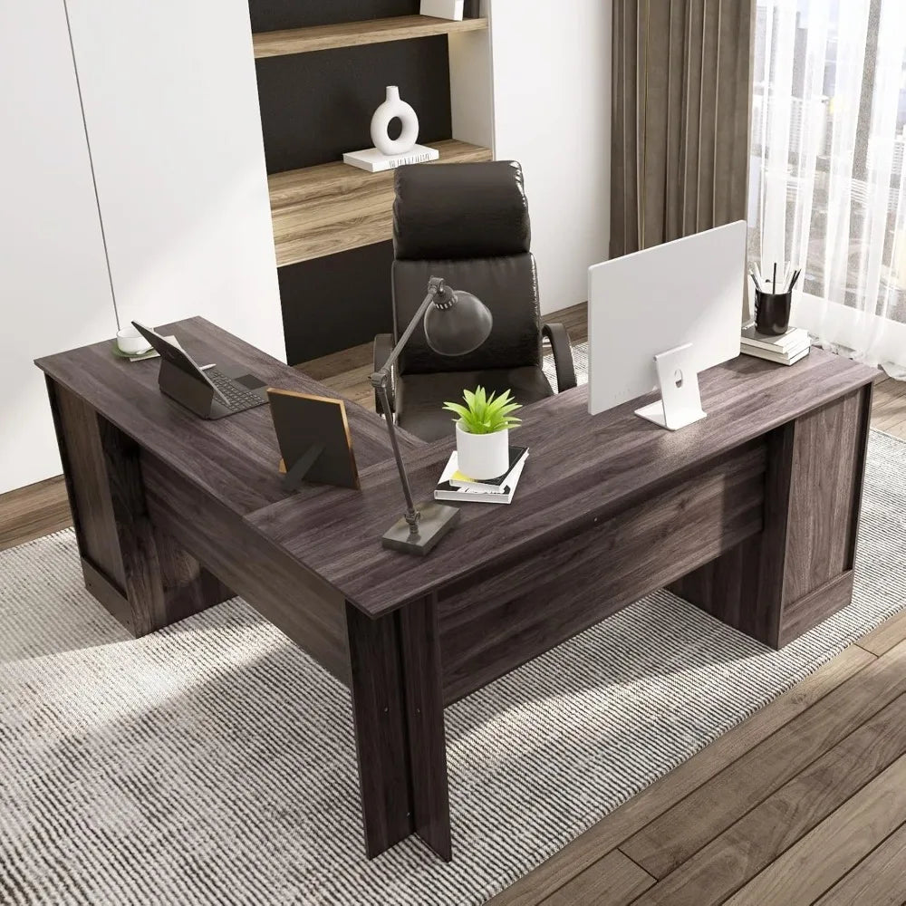 L-Shaped Office Desk with Storage Drawers & Keyboard Tray Home Office