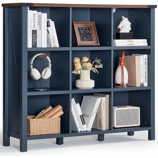 9 Cube Bookcase Farmhouse Wooden Display Shelf Vintage Storage Unit