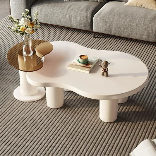 Modern Nesting Coffee Tables Set of 2 Glass Top Irregular Design