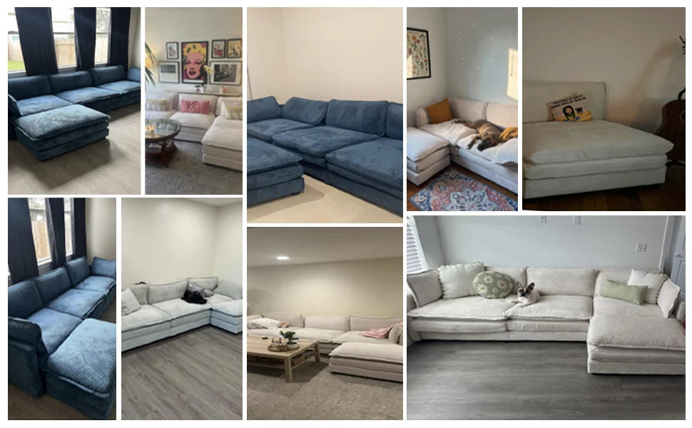 112 Inch 4 Seat L Shaped Modular Corduroy Sofa Set for Living Room