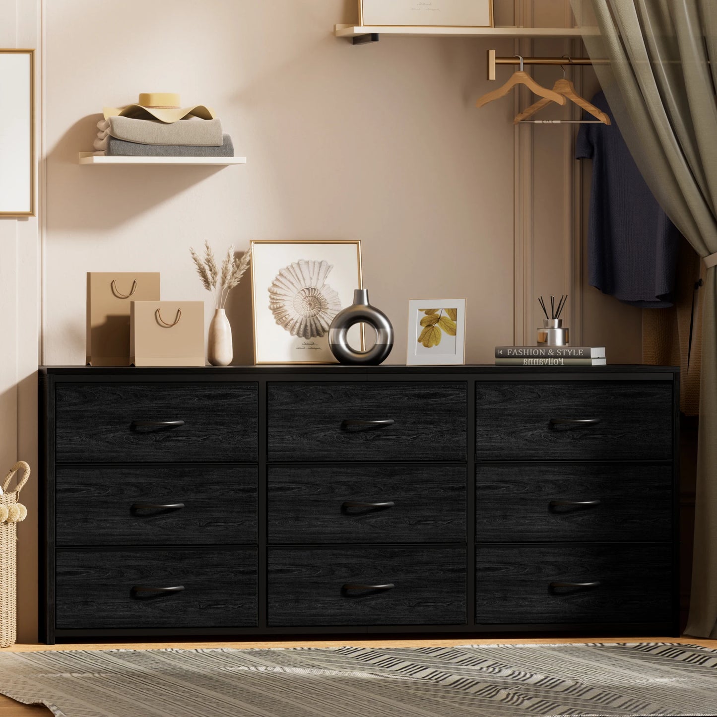 Ljustra 9 Drawer Wide Chest of Drawers Fabric Storage Dresser