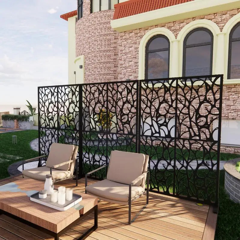 Black Metal Privacy Screen 3.8ft x 6ft Outdoor Indoor Room Divider