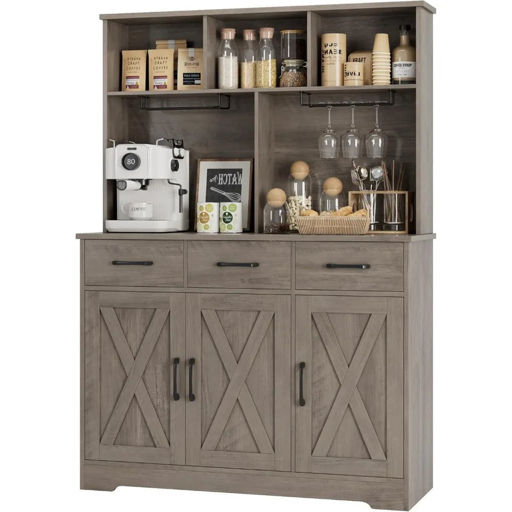 Modern Farmhouse Buffet Cabinet with Hutch and 3 Drawers