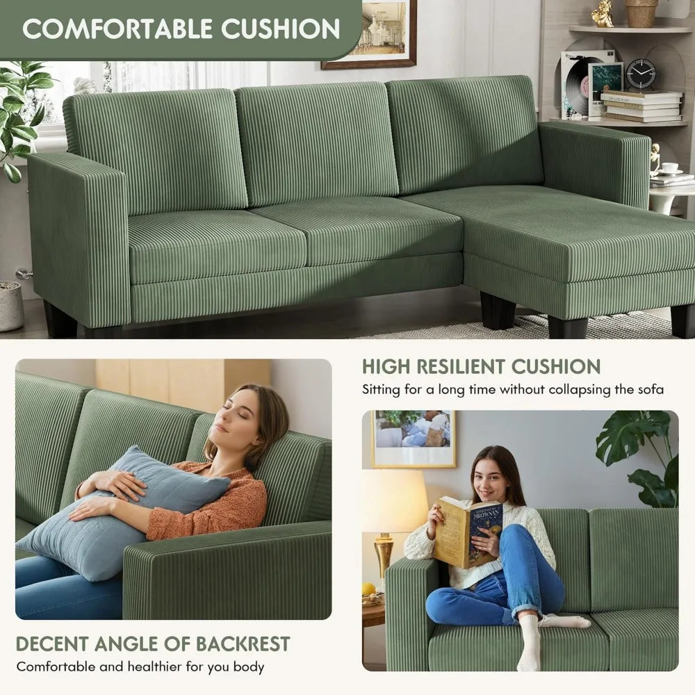 L-Shaped Convertible Sectional Sofa with Mobile Footrest for Living Room