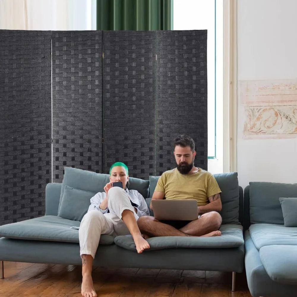 Room Divider Folding Privacy Screen 4 Panel Wooden Portable Rustic Design