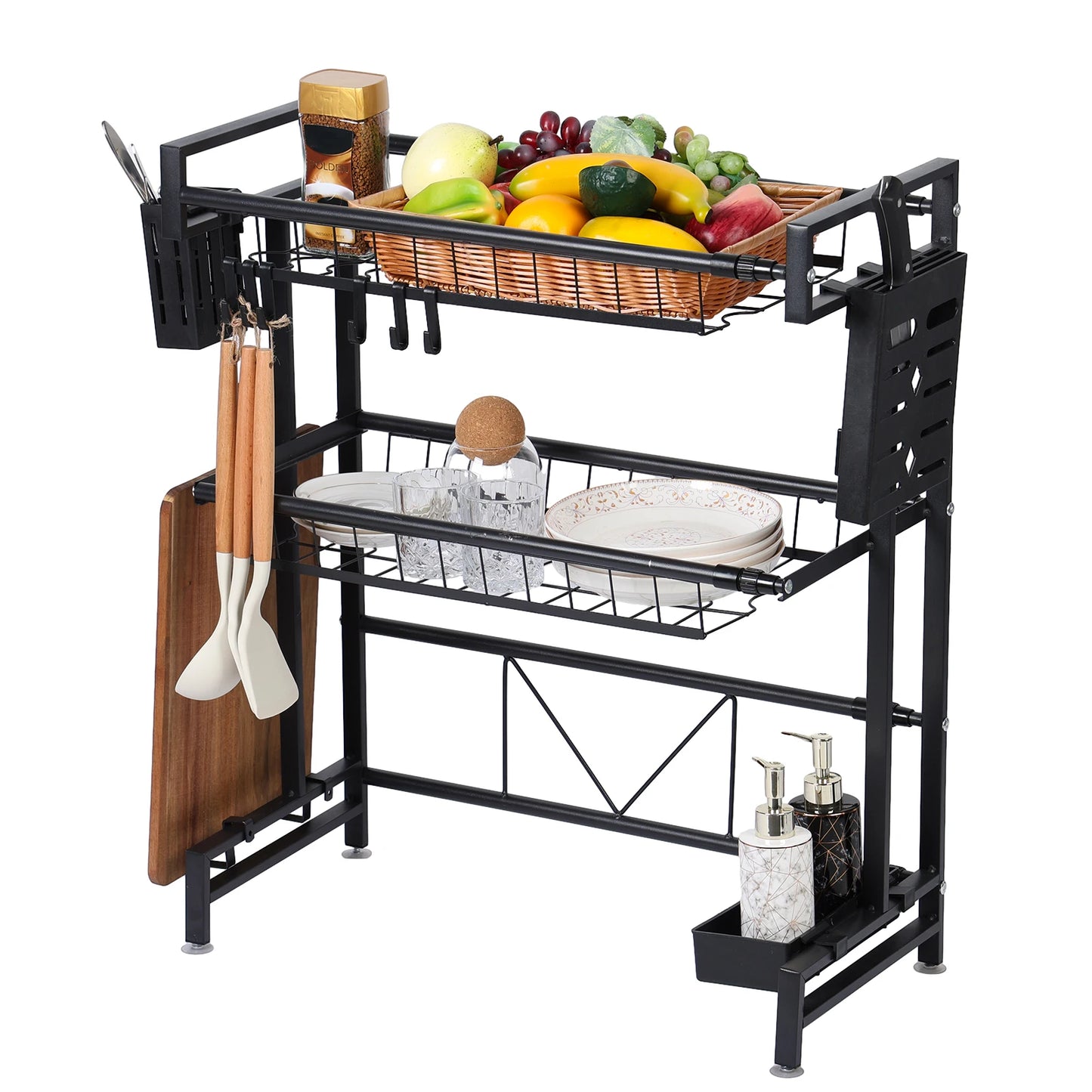 2 Tier Kitchen Storage Shelf Over Sink Adjustable Dish Drying Rack