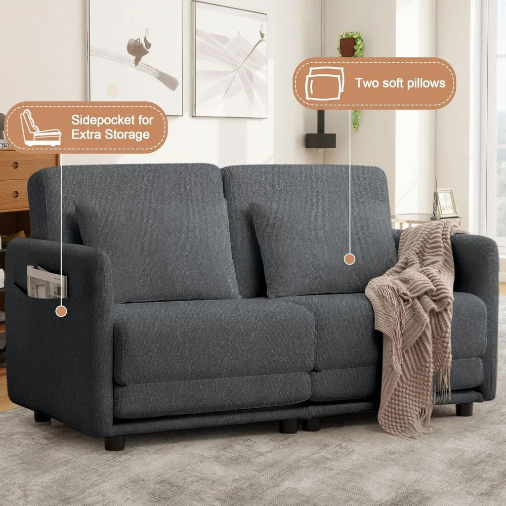 Ljustra 56.3" Futon Sofa Bed Convertible Loveseat Couch with Pockets