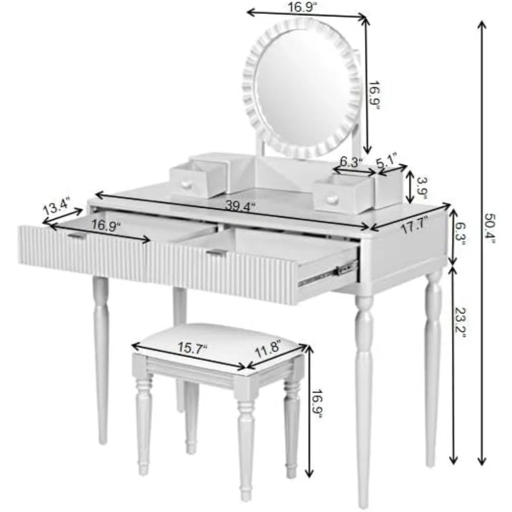 Modern Makeup Vanity Table with Mirror and 4 Storage Drawers
