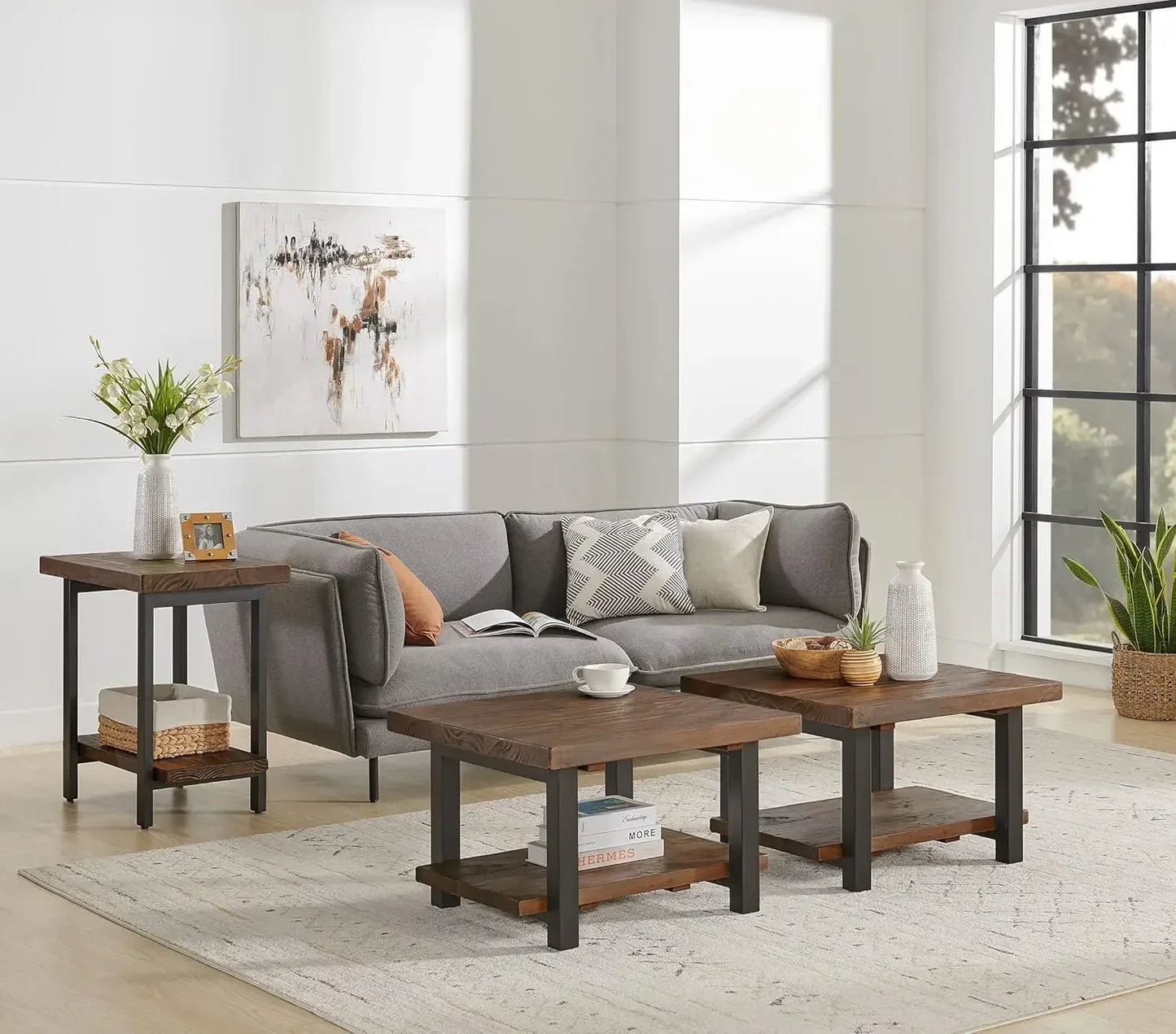 Ljustra Pomona Metal Wood End Table Rustic Furniture Living Room Home