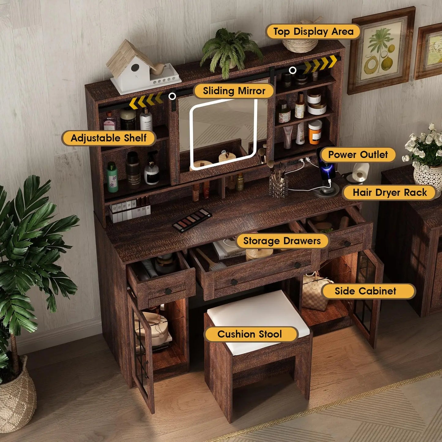 Ljustra Vanity Makeup Desk with Sliding Mirror and LED Lights