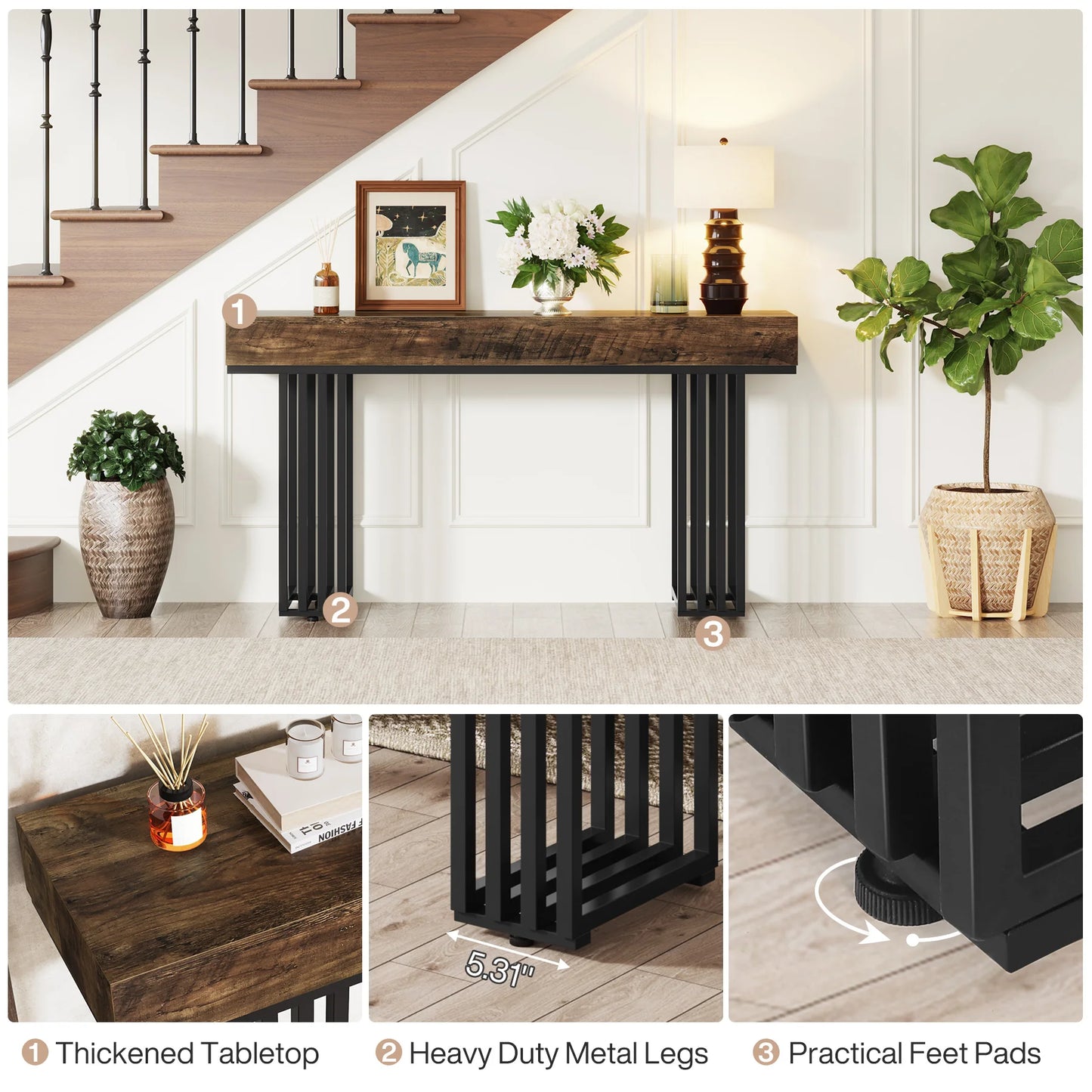 Ljustra 63 Inch Farmhouse Console Table Wooden Sofa Table Entryway Hallway