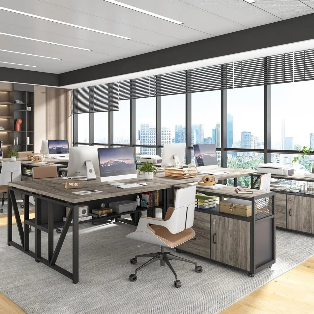 L Shaped Computer Desk Mobile File Cabinet Executive Office Furniture Set