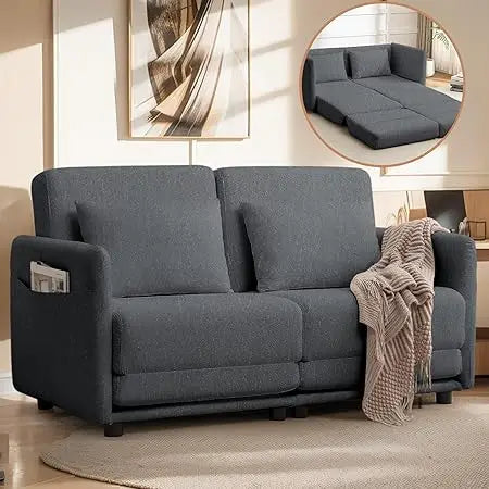 Ljustra 56.3" Futon Sofa Bed Convertible Loveseat Couch with Pockets