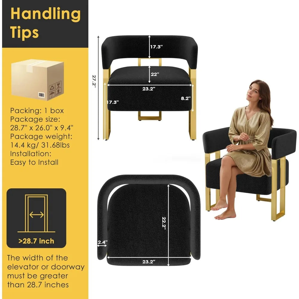 Modern Accent Chair Set of 2 Boucle Bucket Arm Chairs Living Room