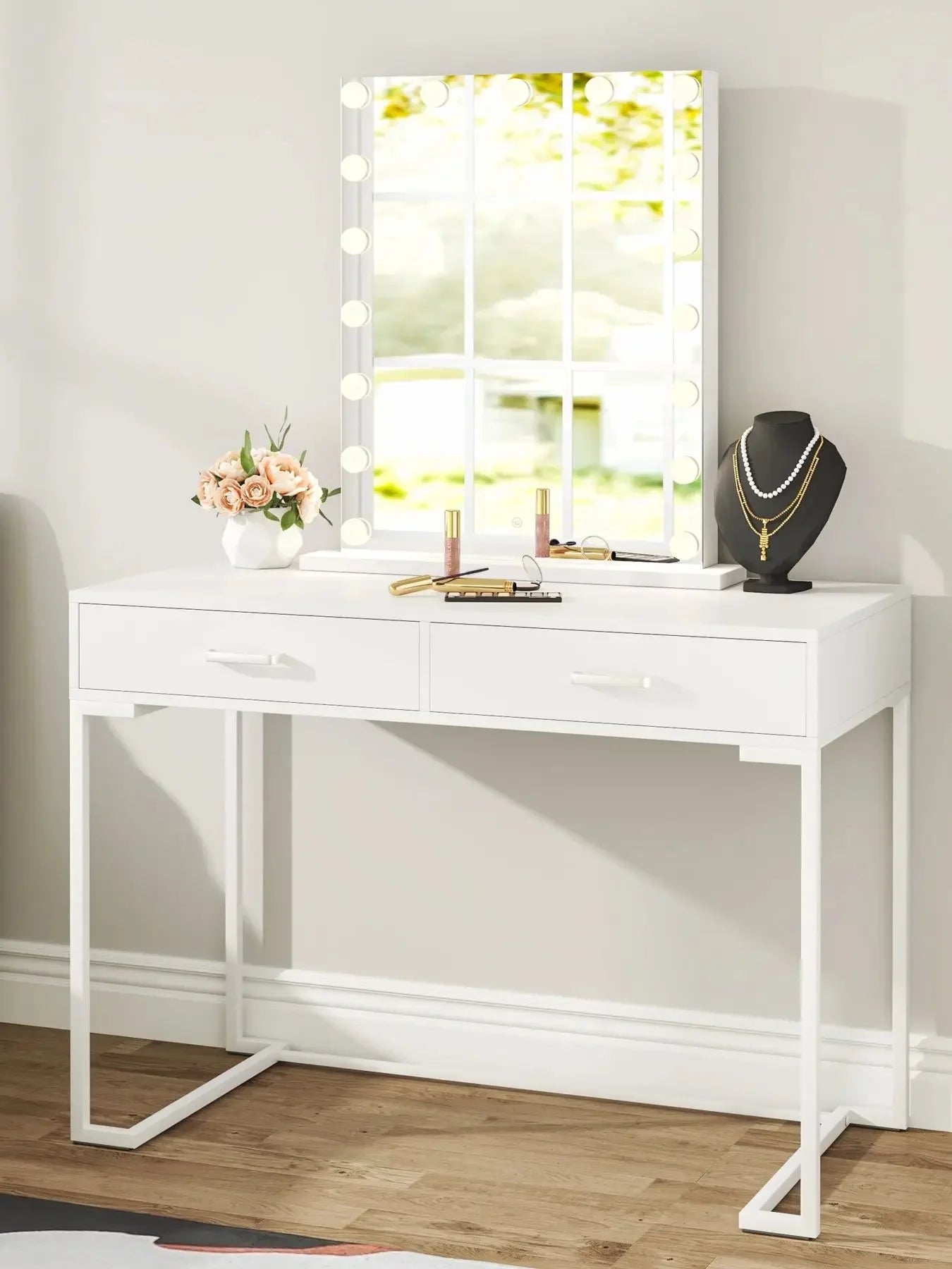 Ljustra Small Makeup Vanity Desk with 2 Drawers Modern Style for Women
