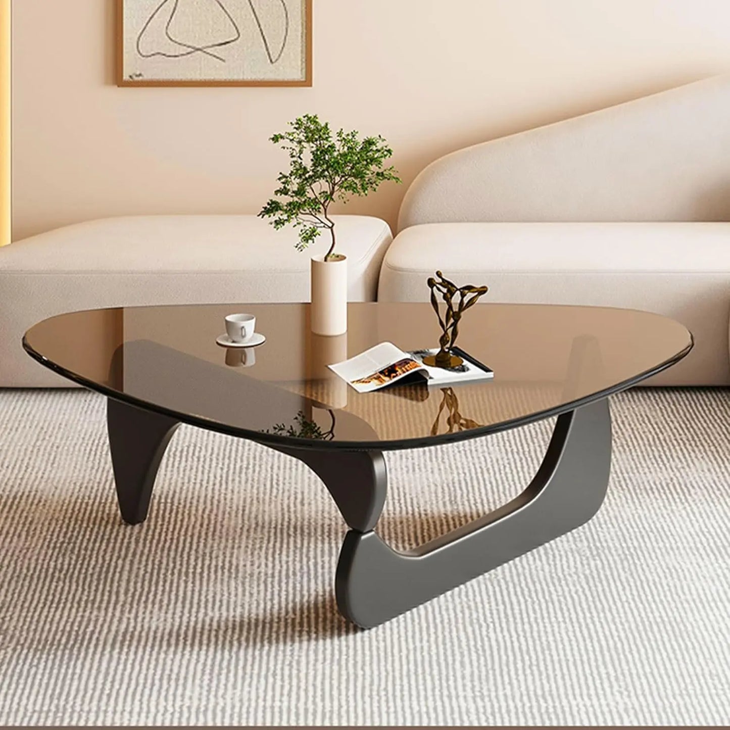 Triangle Glass Coffee Table Modern Abstract End Table for Living Room