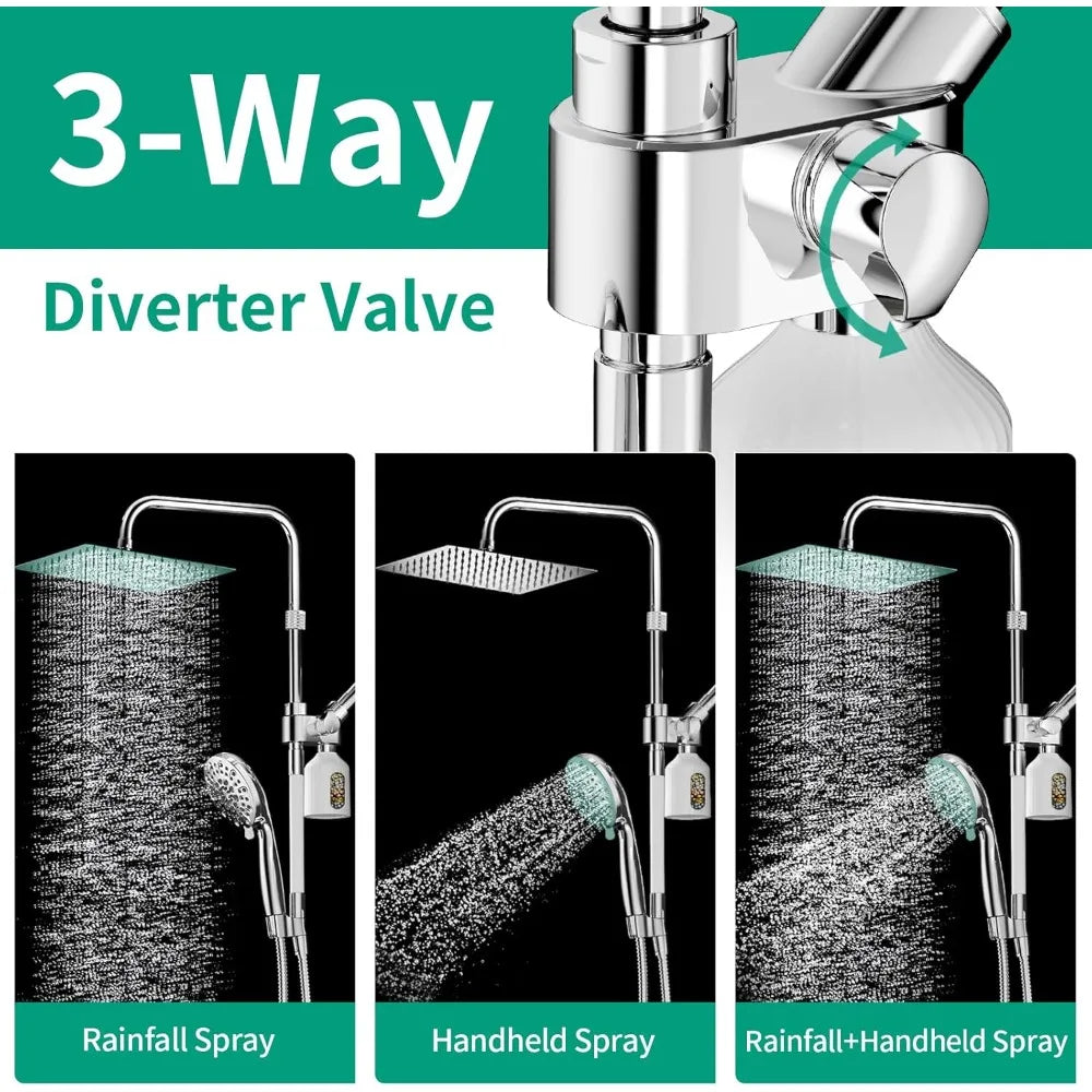 10 Inch High Pressure Dual Shower Head System Handheld Sprayer Filter