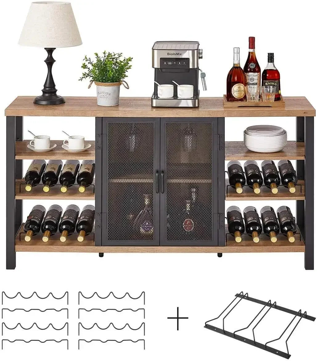 Industrial Wine Bar Cabinet Coffee Bar Sideboard with Wine Rack Storage