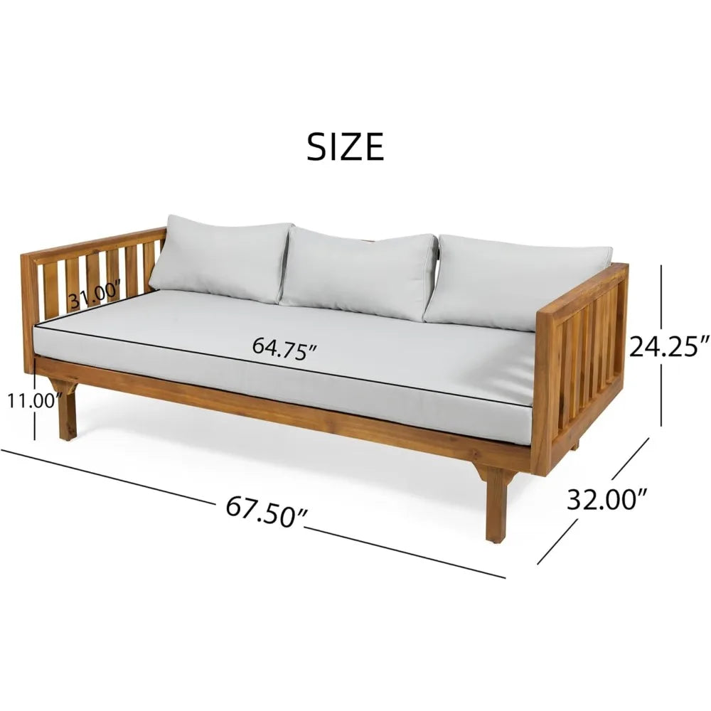 Outdoor 3 Seater Daybed Acacia Wood Patio Garden Couch with Cushions